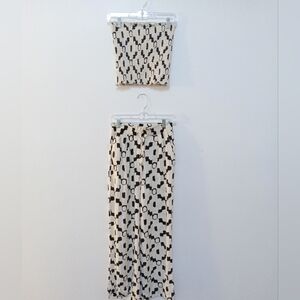 H&M 2 Piece Black and Light Beige Geometric Patterned Tube Top and Pants Set